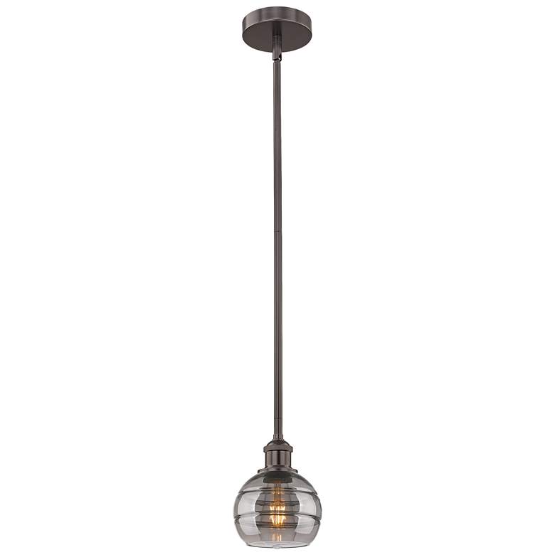 Image 1 Edison Rochester 5.88"W Oiled Bronze Stemmed Mini Pendant w/ Smoke Sha