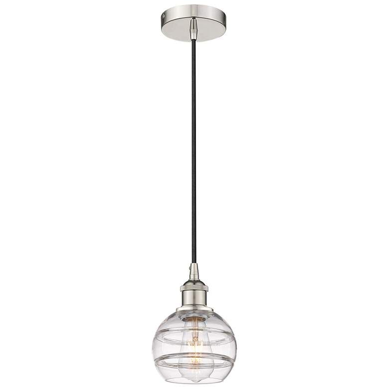 Image 1 Edison Rochester 5.88"W Polished Nickel Corded Mini Pendant w/ Clear S