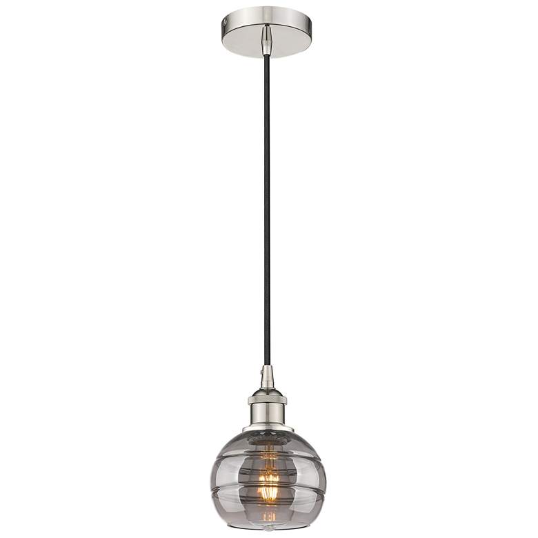 Image 1 Edison Rochester 5.88"W Polished Nickel Corded Mini Pendant w/ Smoke S