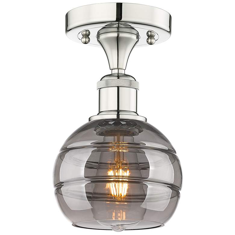 Image 1 Edison Rochester 5.88"W Polished Nickel Semi-Flush w/ Light Smoke Shad