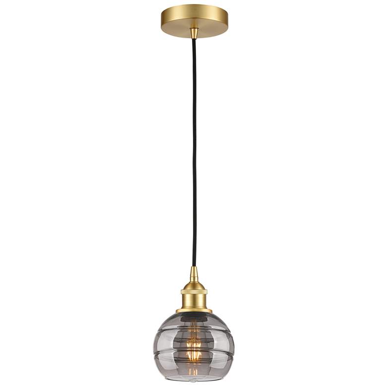 Image 1 Edison Rochester 5.88"W Satin Gold Corded Mini Pendant w/ Light Smoke