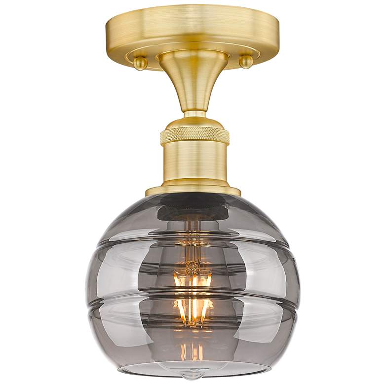 Image 1 Edison Rochester 5.88"W Satin Gold Semi-Flush Mount w/ Light Smoke Sha