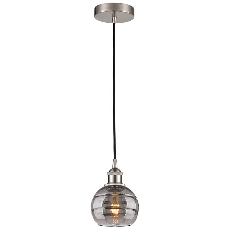 Image 1 Edison Rochester 5.88"W Satin Nickel Corded Mini Pendant w/ Smoke Shad