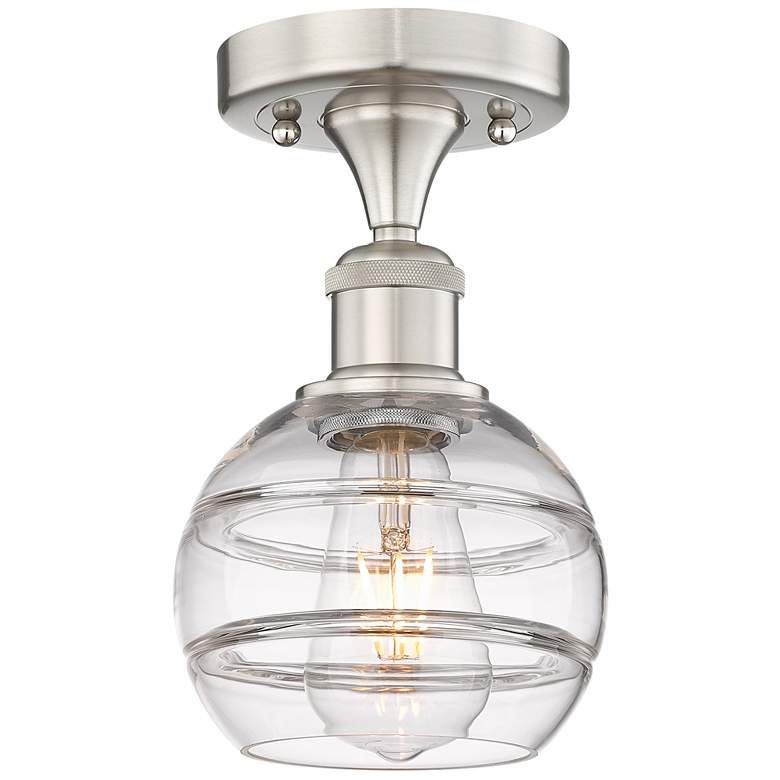 Image 1 Edison Rochester 5.88"W Satin Nickel Semi-Flush Mount w/ Clear Shade