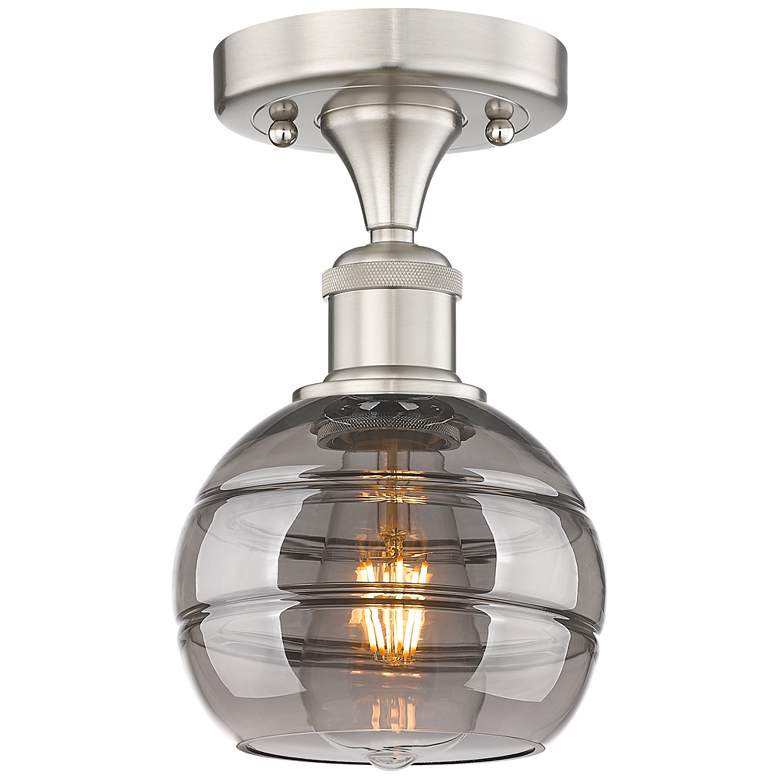 Image 1 Edison Rochester 5.88"W Satin Nickel Semi-Flush Mount w/ Light Smoke S