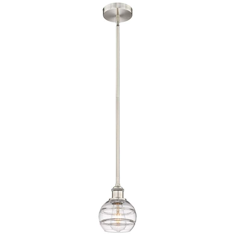 Image 1 Edison Rochester 5.88"W Satin Nickel Stem Mini Pendant w/ Clear Shade