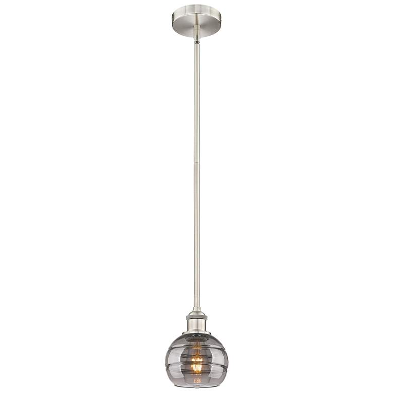 Image 1 Edison Rochester 5.88"W Satin Nickel Stemmed Mini Pendant w/ Smoke Sha