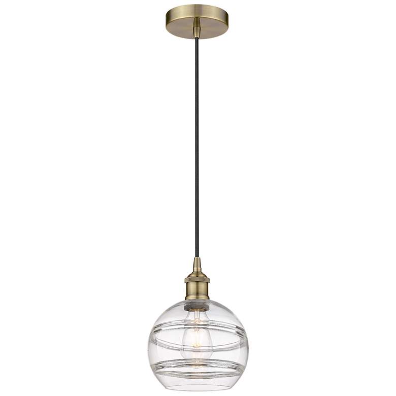 Image 1 Edison Rochester 8" Wide Antique Brass Corded Mini Pendant w/ Clear Sh