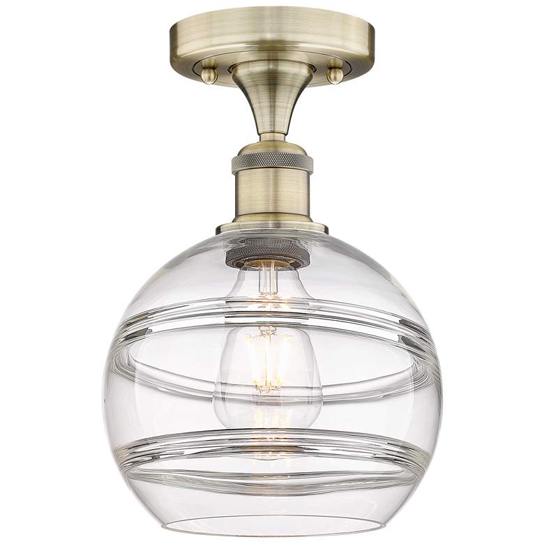 Image 1 Edison Rochester 8" Wide Antique Brass Semi-Flush Mount With Clear Sha