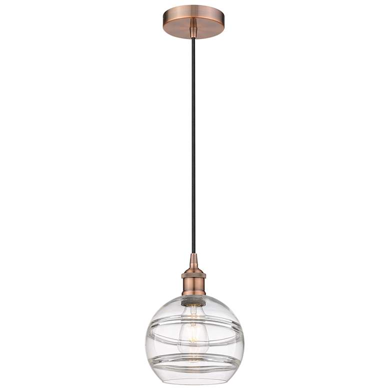 Image 1 Edison Rochester 8" Wide Antique Copper Corded Mini Pendant w/ Clear S