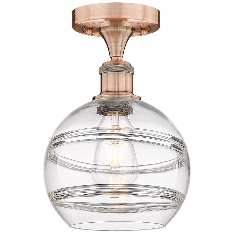 Image 1 Edison Rochester 8" Wide Antique Copper Semi-Flush Mount With Clear Sh