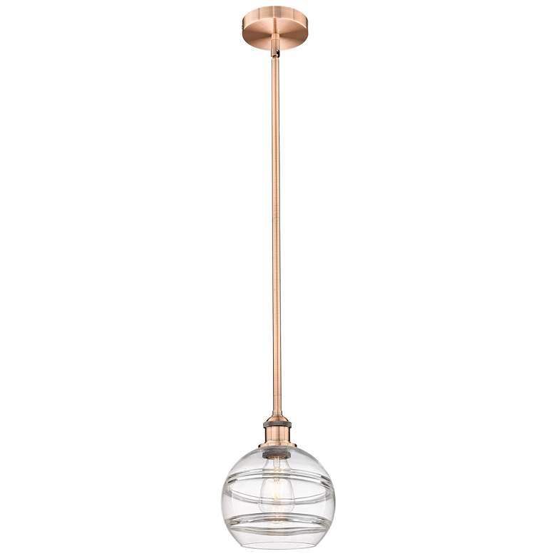 Image 1 Edison Rochester 8" Wide Antique Copper Stemmed Mini Pendant w/ Clear
