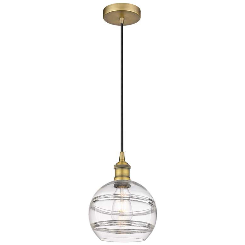 Image 1 Edison Rochester 8" Wide Brushed Brass Corded Mini Pendant w/ Clear Sh