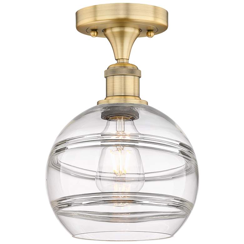 Image 1 Edison Rochester 8" Wide Brushed Brass Semi-Flush Mount With Clear Sha