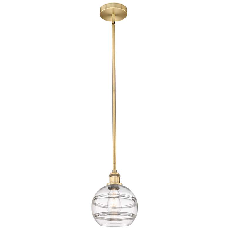 Image 1 Edison Rochester 8" Wide Brushed Brass Stemmed Mini Pendant w/ Clear S