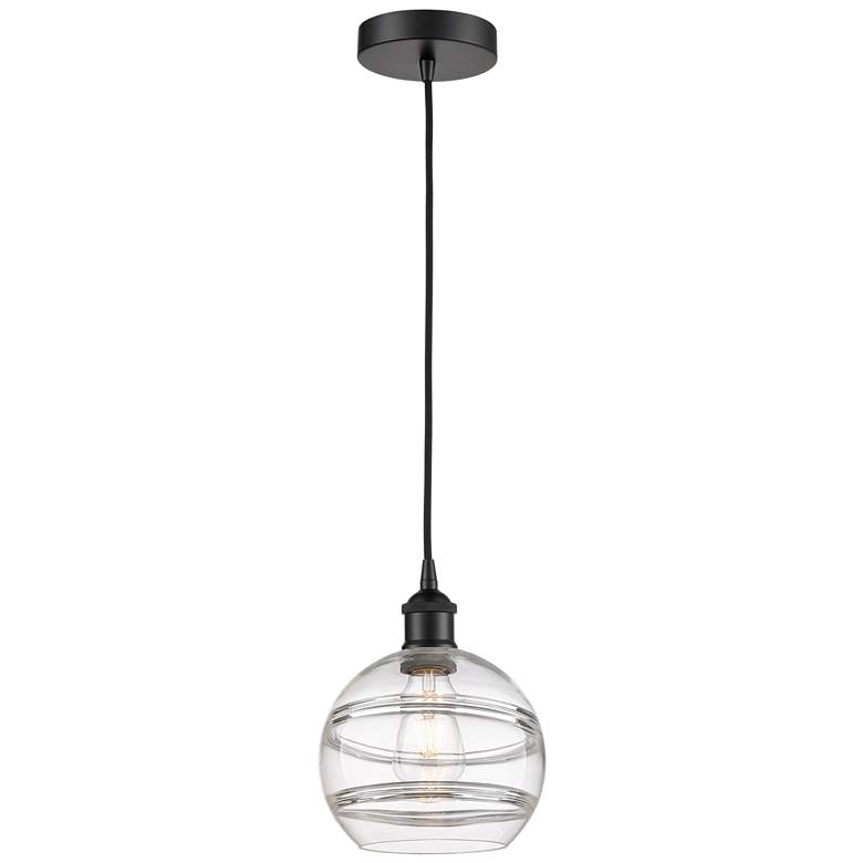 Image 1 Edison Rochester 8" Wide Matte Black Cord Hung Mini Pendant w/ Clear S