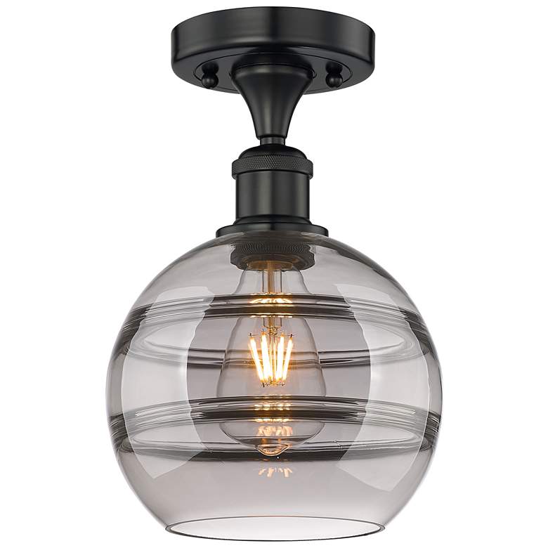 Image 1 Edison Rochester 8" Wide Matte Black Semi-Flush Mount w/ Light Smoke S