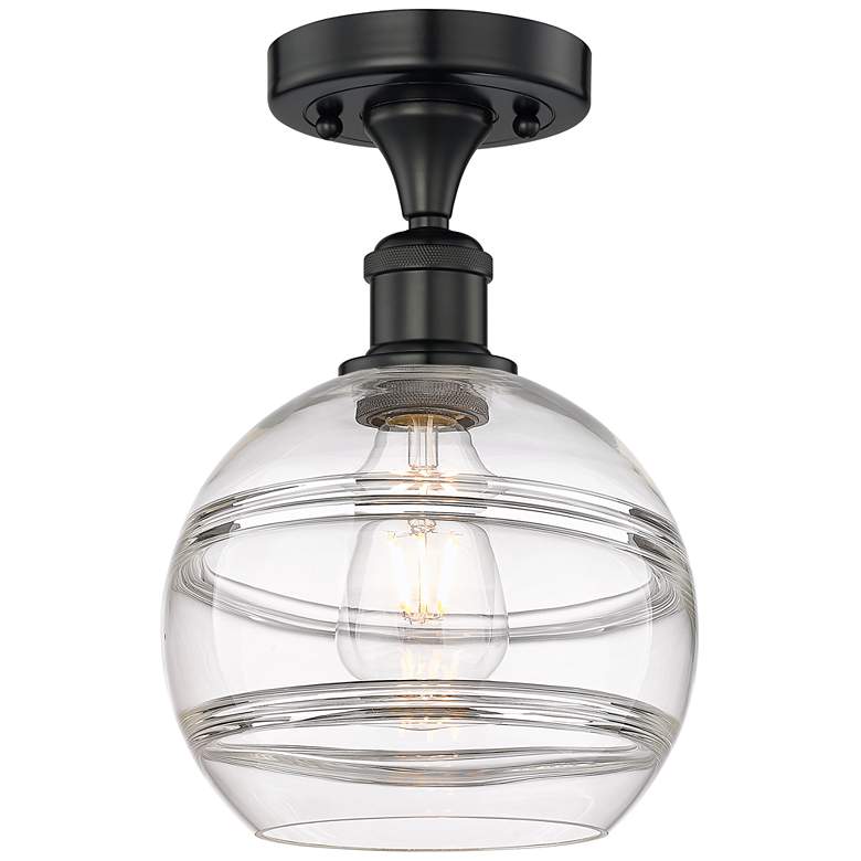 Image 1 Edison Rochester 8" Wide Matte Black Semi-Flush Mount With Clear Shade