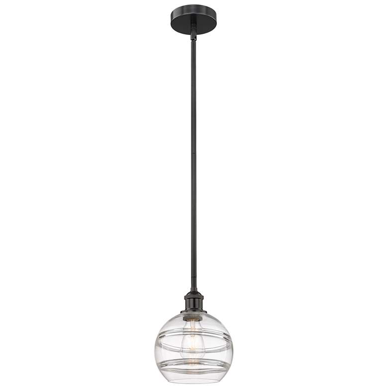 Image 1 Edison Rochester 8" Wide Matte Black Stem Hung Mini Pendant w/ Clear S