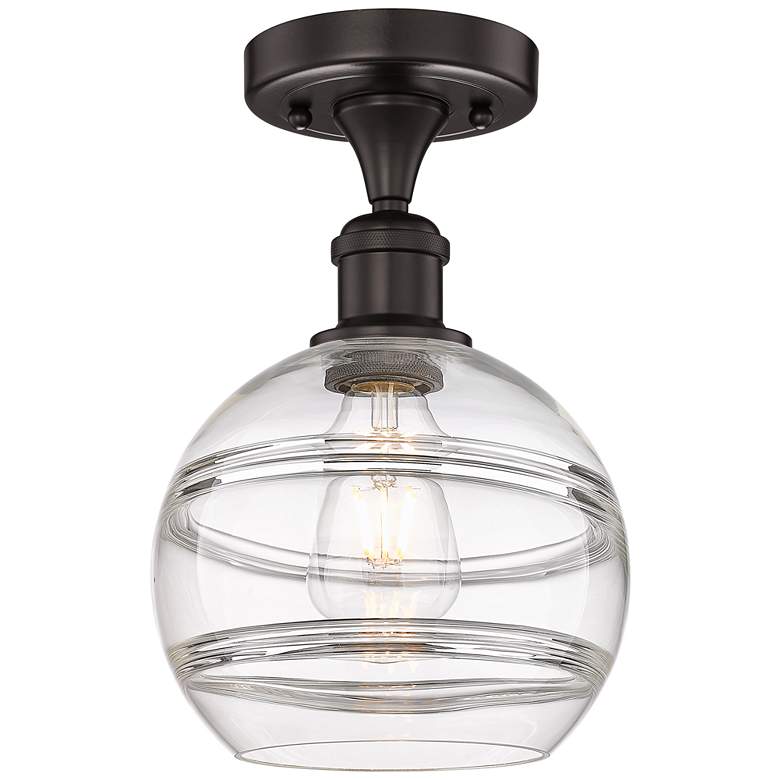 Image 1 Edison Rochester 8" Wide Oil Rubbed Bronze Semi-Flush Mount w/ Clear S