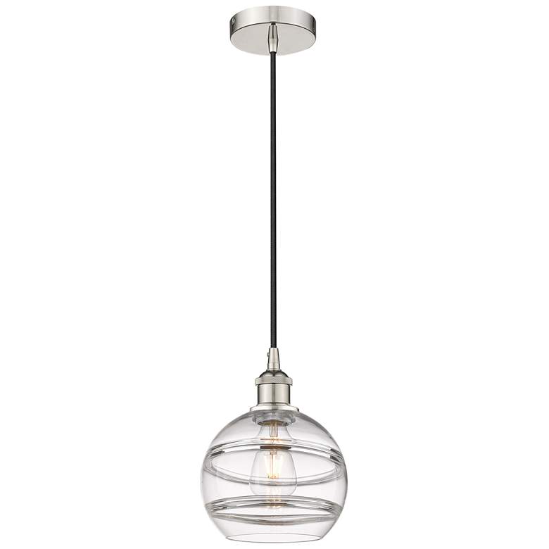 Image 1 Edison Rochester 8" Wide Polished Nickel Corded Mini Pendant w/ Clear