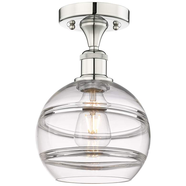 Image 1 Edison Rochester 8" Wide Polished Nickel Semi-Flush Mount With Clear S
