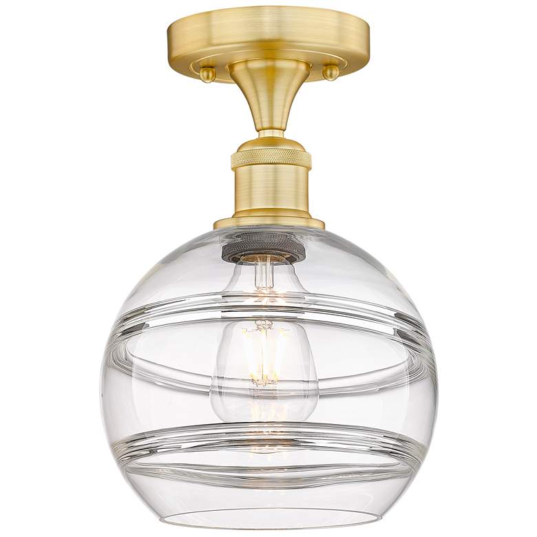 Image 1 Edison Rochester 8" Wide Satin Gold Semi-Flush Mount With Clear Shade