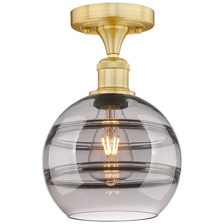 Image 1 Edison Rochester 8" Wide Satin Gold Semi-Flush Mount With Light Smoke