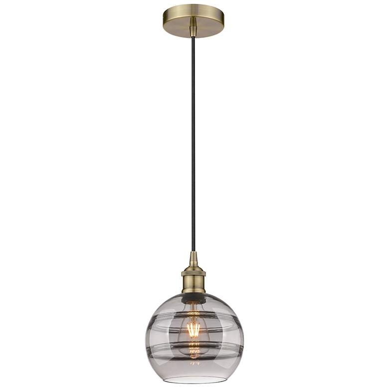 Image 1 Edison Rochester 8"W Antique Brass Corded Mini Pendant w/ Light Smoke