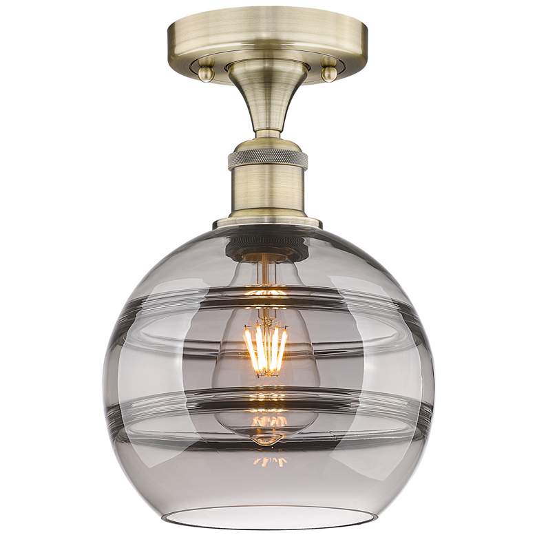 Image 1 Edison Rochester 8"W Antique Brass Semi-Flush Mount w/ Light Smoke Sha