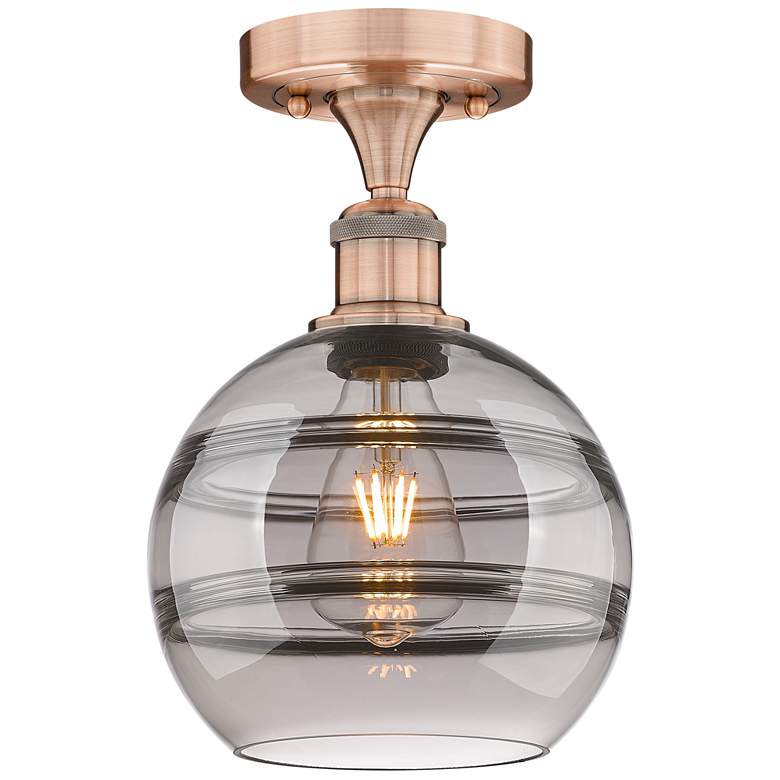 Image 1 Edison Rochester 8"W Antique Copper Semi-Flush Mount w/ Light Smoke Sh