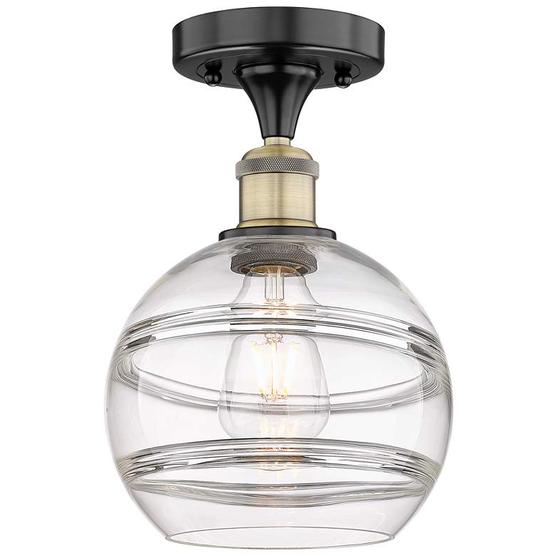 Image 1 Edison Rochester 8"W Black Antique Brass Semi-Flush Mount w/ Clear Sha