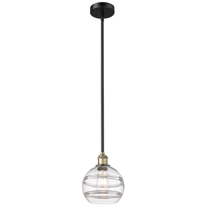 Image 1 Edison Rochester 8"W Black Brass Stemmed Mini Pendant w/ Clear Shade