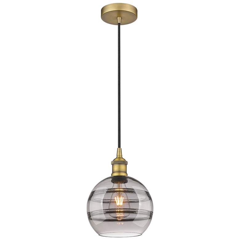 Image 1 Edison Rochester 8"W Brushed Brass Corded Mini Pendant w/ Light Smoke