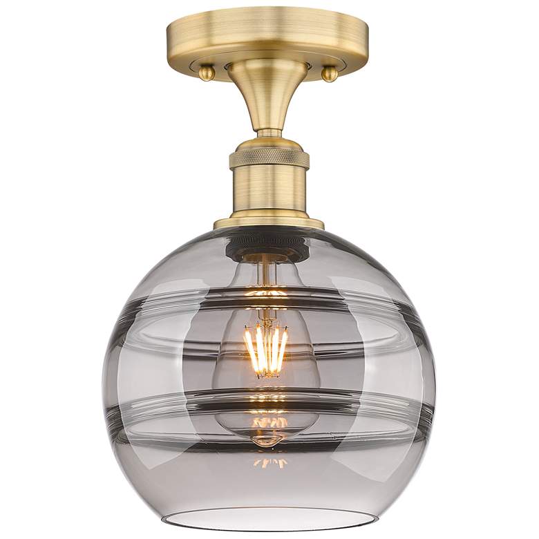 Image 1 Edison Rochester 8"W Brushed Brass Semi-Flush Mount w/ Light Smoke Sha