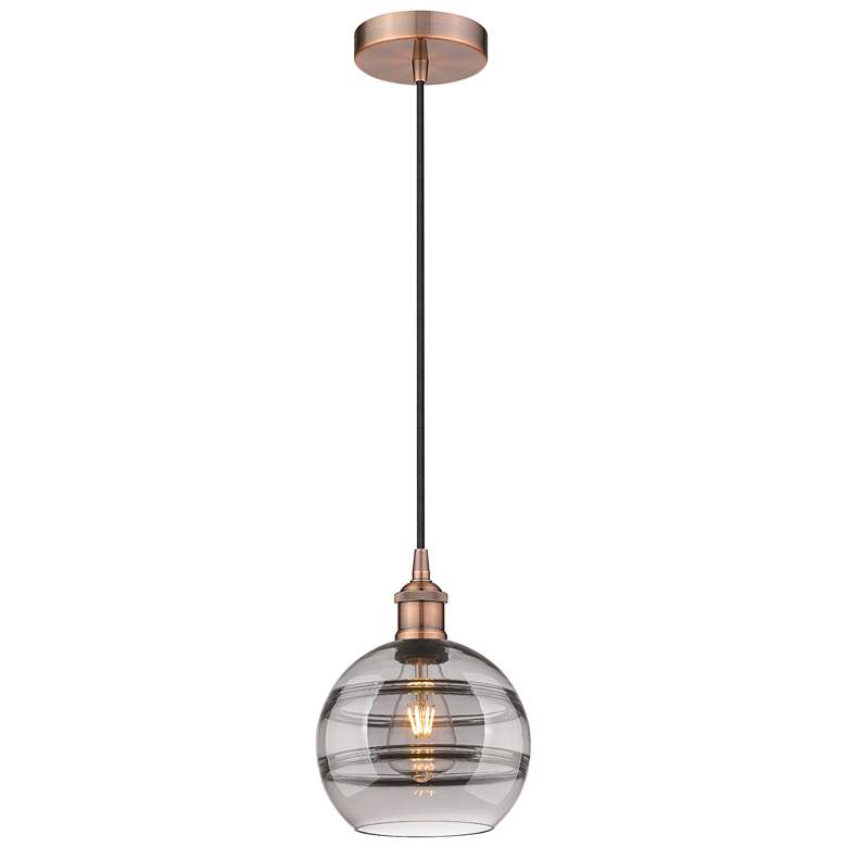 Image 1 Edison Rochester 8"W Copper Corded Mini Pendant w/ Light Smoke Shade