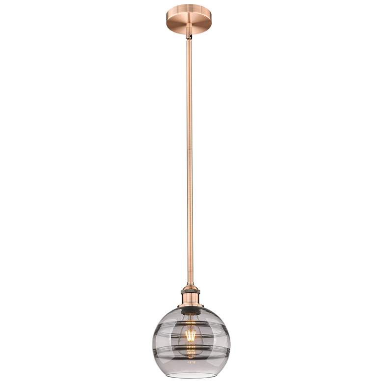 Image 1 Edison Rochester 8"W Copper Stemmed Mini Pendant w/ Light Smoke Shade