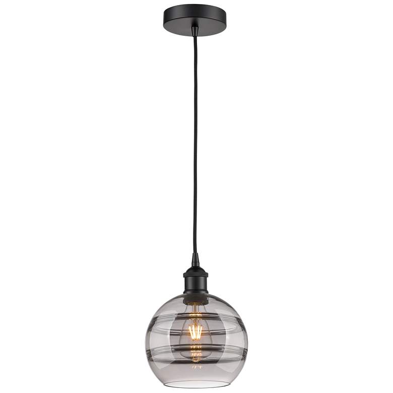Image 1 Edison Rochester 8"W Matte Black Corded Mini Pendant w/ Light Smoke Sh