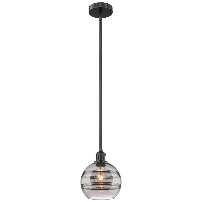 Image 1 Edison Rochester 8"W Matte Black Stemmed Mini Pendant w/ Light Smoke S