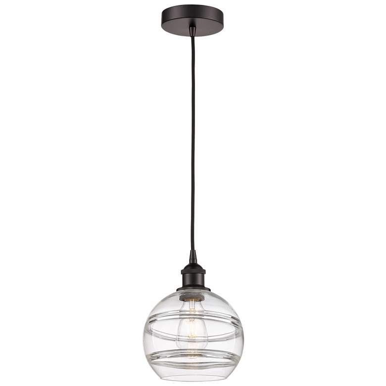 Image 1 Edison Rochester 8"W Oil Rubbed Bronze Corded Mini Pendant w/ Clear Sh