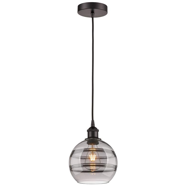 Image 1 Edison Rochester 8"W Oiled Bronze Corded Mini Pendant w/ Light Smoke S