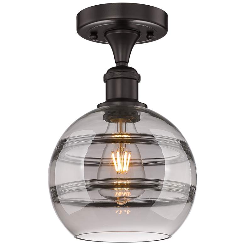 Image 1 Edison Rochester 8"W Oiled Bronze Semi-Flush Mount w/ Light Smoke Shad