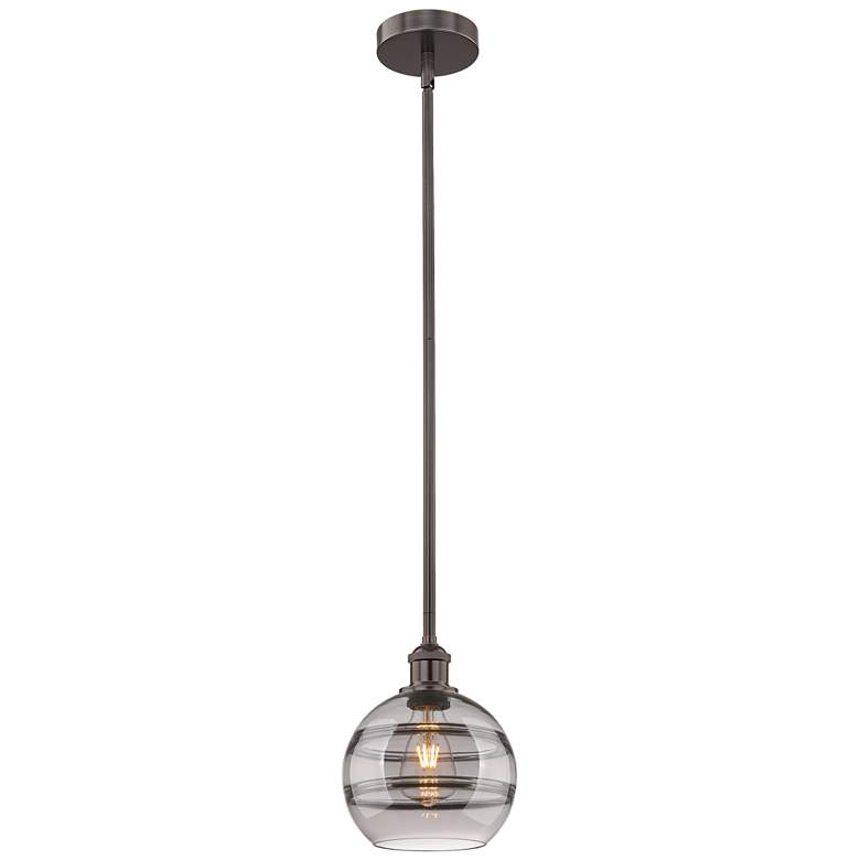 Image 1 Edison Rochester 8"W Oiled Bronze Stemmed Mini Pendant w/ Light Smoke