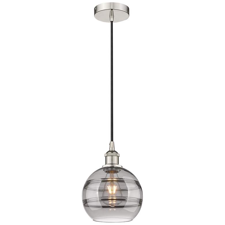Image 1 Edison Rochester 8"W Polished Nickel Corded Mini Pendant w/ Smoke Shad