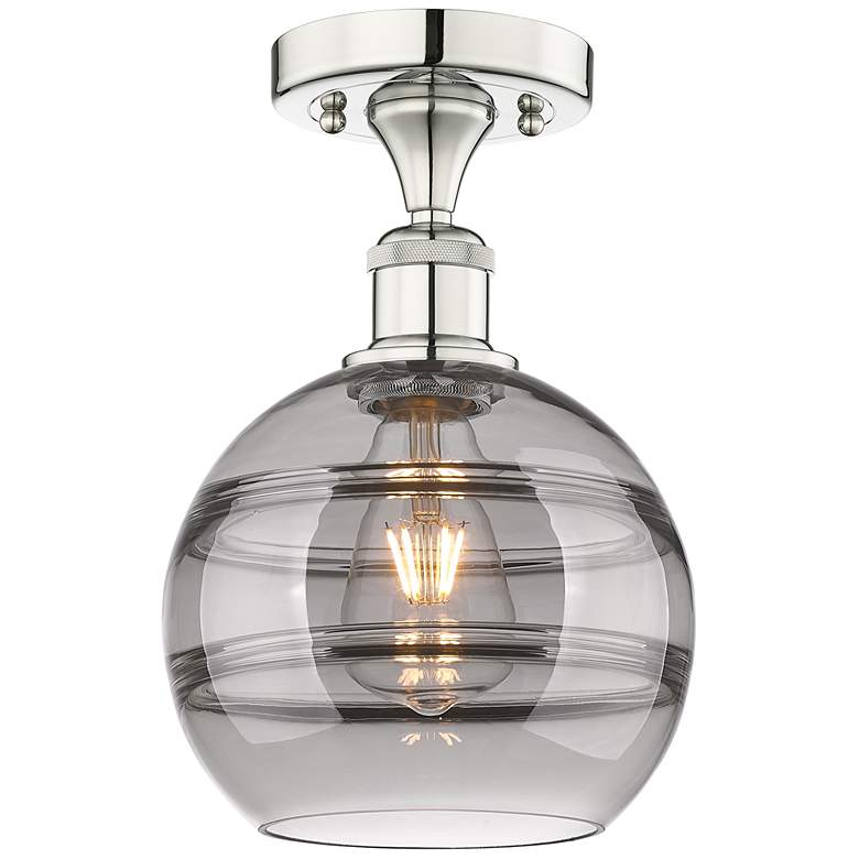Image 1 Edison Rochester 8"W Polished Nickel Semi-Flush Mount w/ Light Smoke S