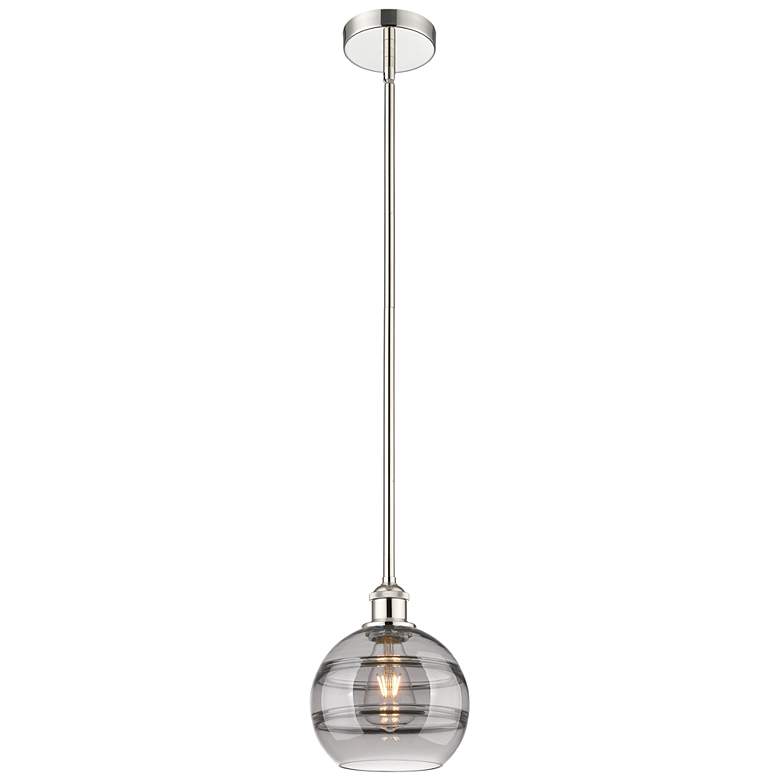 Image 1 Edison Rochester 8"W Polished Nickel Stemmed Mini Pendant w/ Smoke Sha