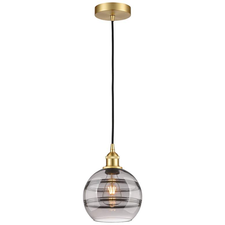 Image 1 Edison Rochester 8"W Satin Gold Corded Mini Pendant w/ Light Smoke Sha