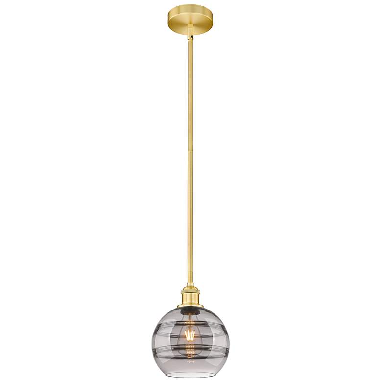 Image 1 Edison Rochester 8"W Satin Gold Stemmed Mini Pendant w/ Light Smoke Sh