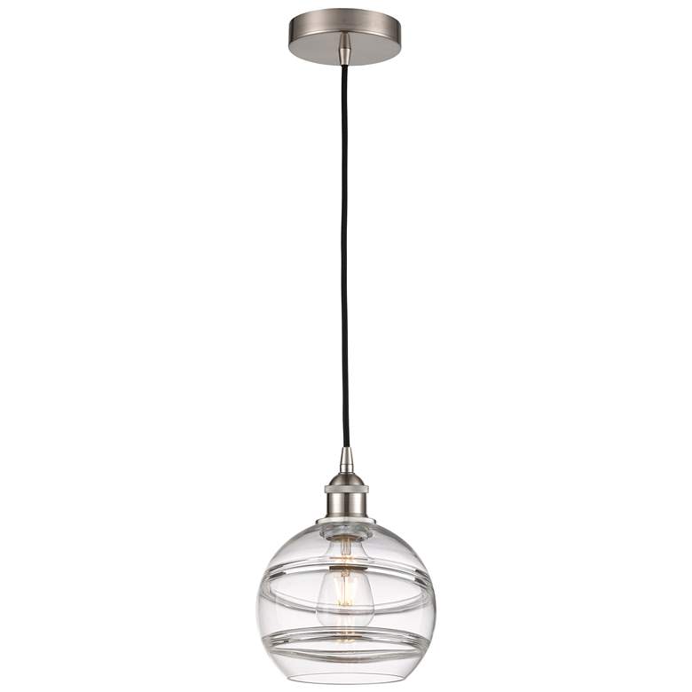 Image 1 Edison Rochester 8"W Satin Nickel Corded Mini Pendant w/ Clear Shade