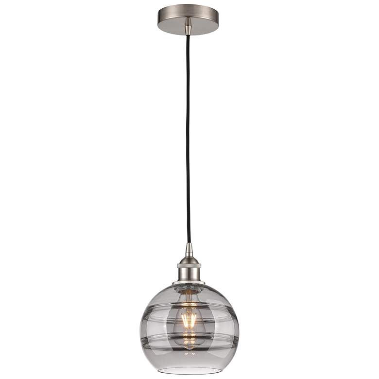 Image 1 Edison Rochester 8"W Satin Nickel Corded Mini Pendant w/ Light Smoke S